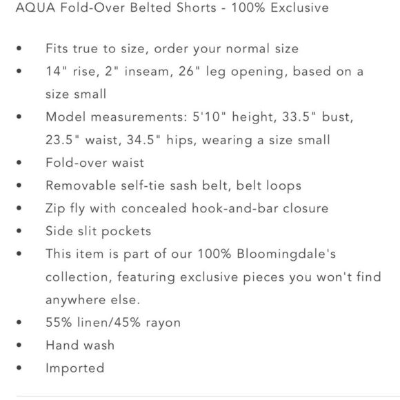 “AQUA” Fold Over‎ Paper Bag Belted Shorts - NWT - Picture 5 of 7